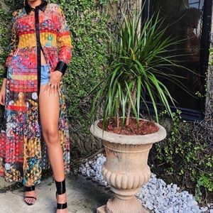 Colorful Paisley Button Down Kimono  Dress